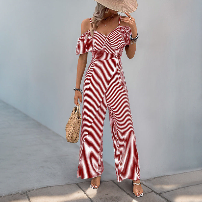 Dame Off-Shoulder Stribet Jumpsuit Stilla