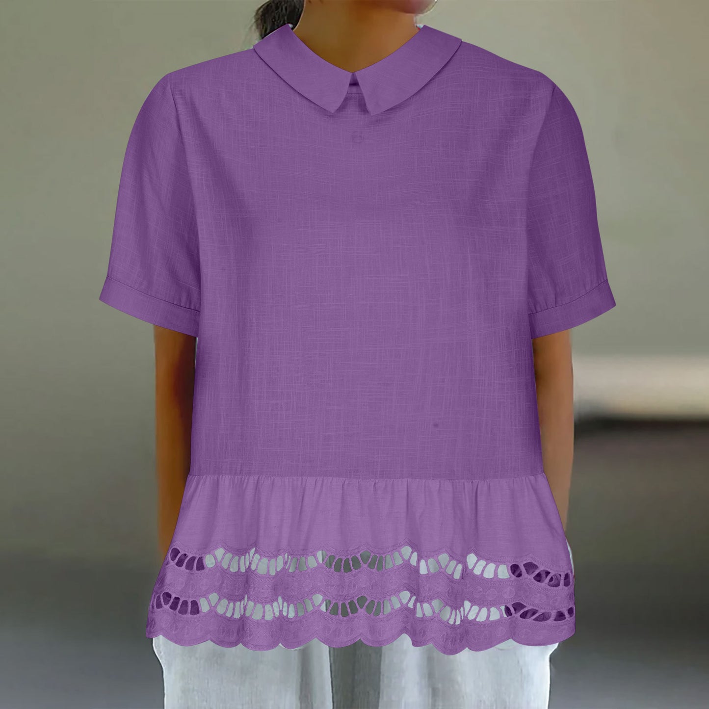 Dame elegant bluse med bølget kant Stilla