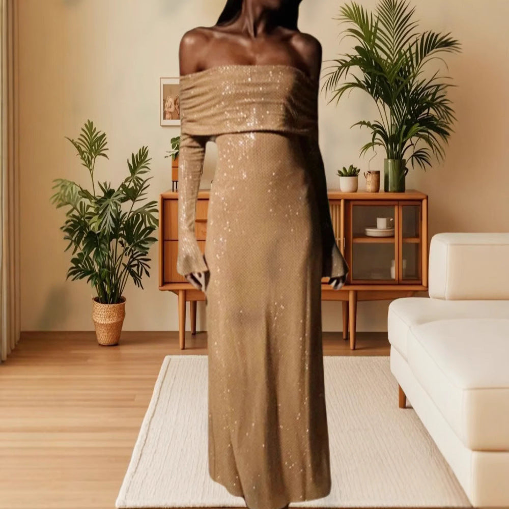 Dame Elegant aften kjole i off-shoulder design med glitrende accenter Stilla