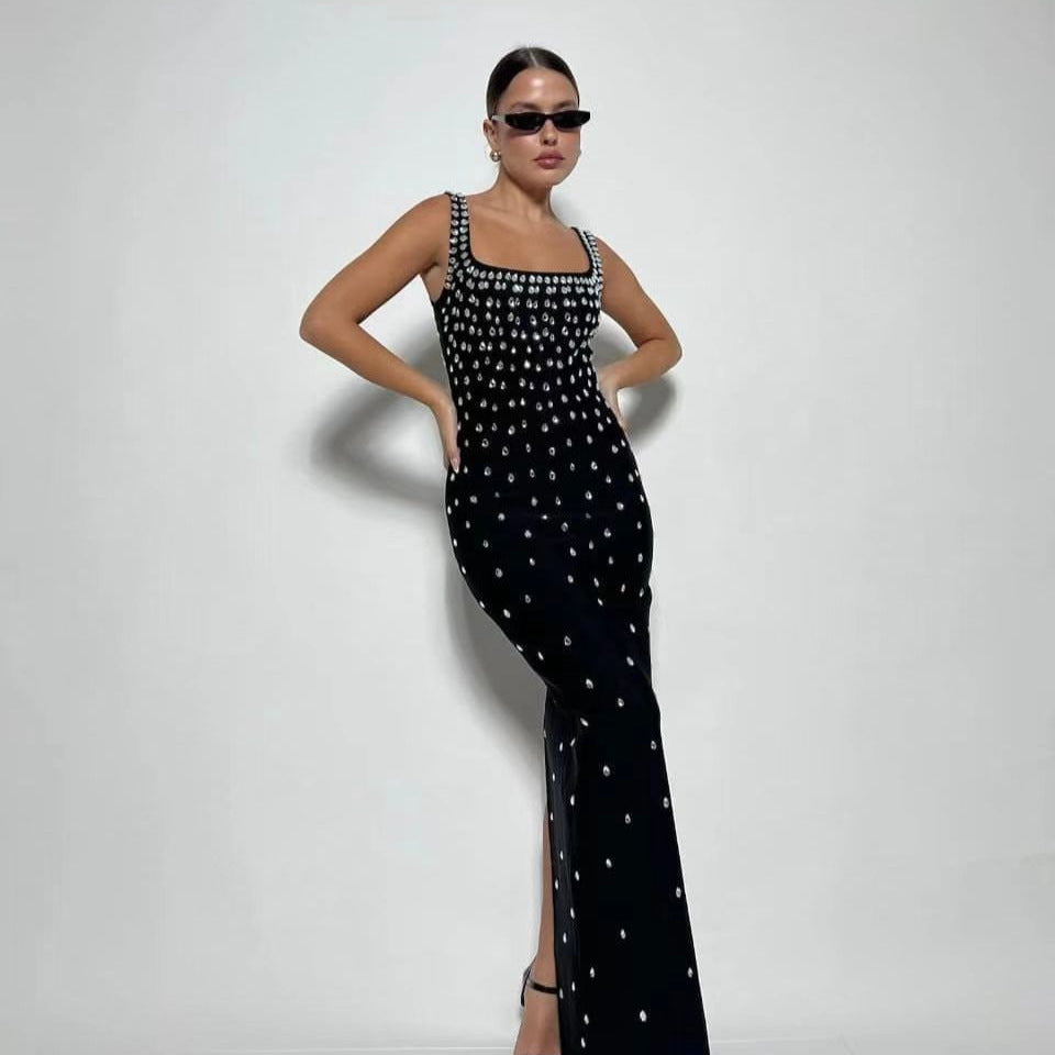 Dame elegant aftenkjole med funklende rhinsten og tætsiddende snit Stilla