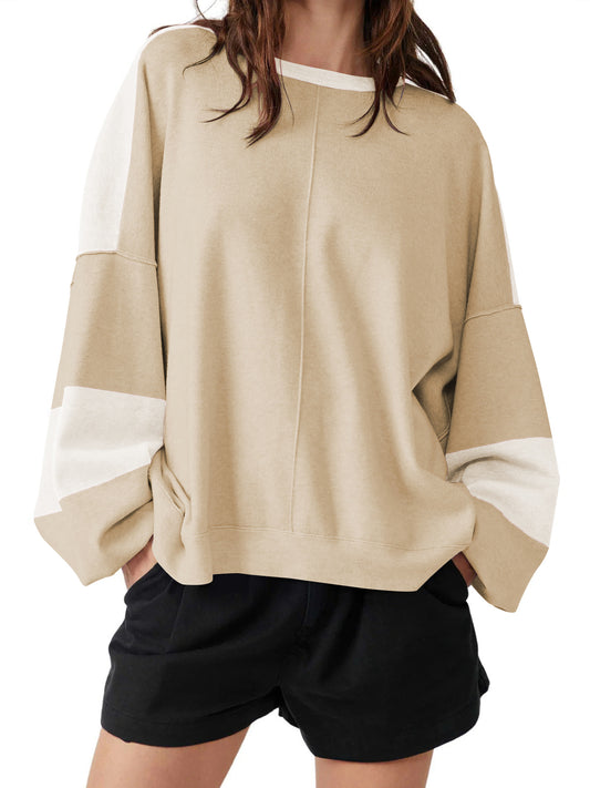 Dame afslappet oversized sweater med moderigtigt farveblokdesign og blødt stof Stilla