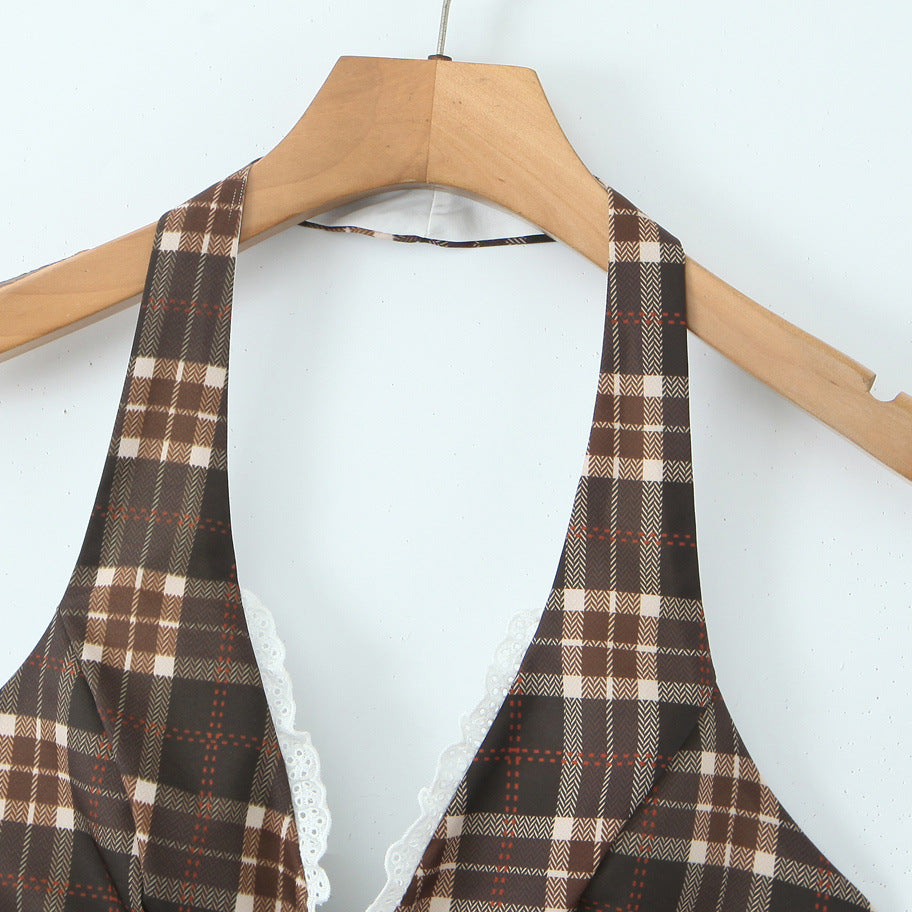 Dame Crop-Top med sexy V-udskæring og legende flæse detaljer Stilla