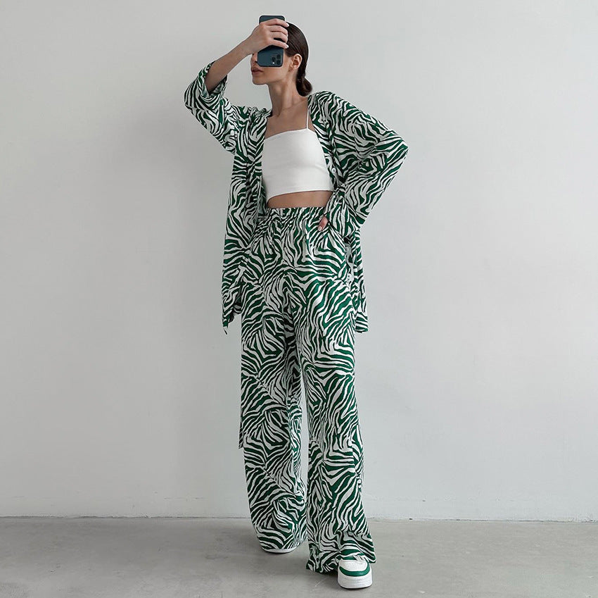 Dame elegant ensemble med zebra-print og talje-knude Stilla