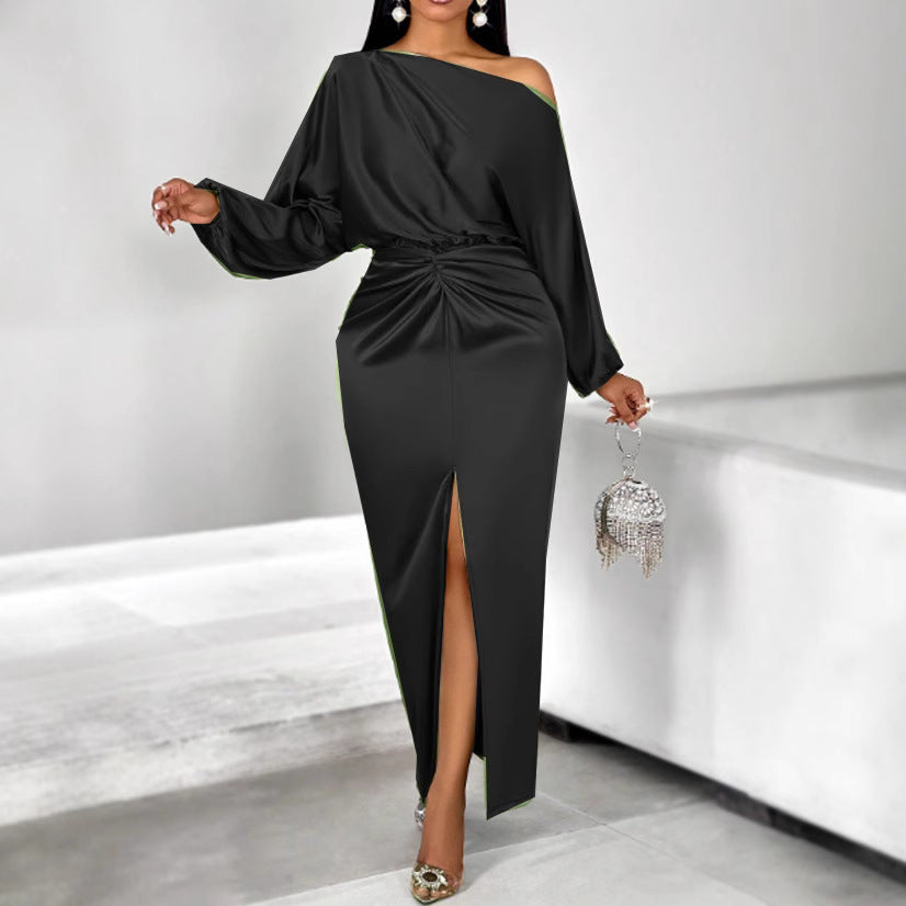 Dame elegant aftenkjole med asymmetrisk udskæring og smart slids Stilla