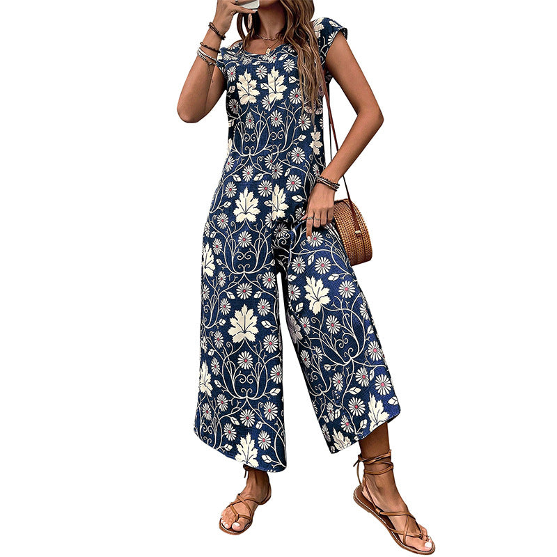 Dame Floral Print brede ben bukser jumpsuit Stilla