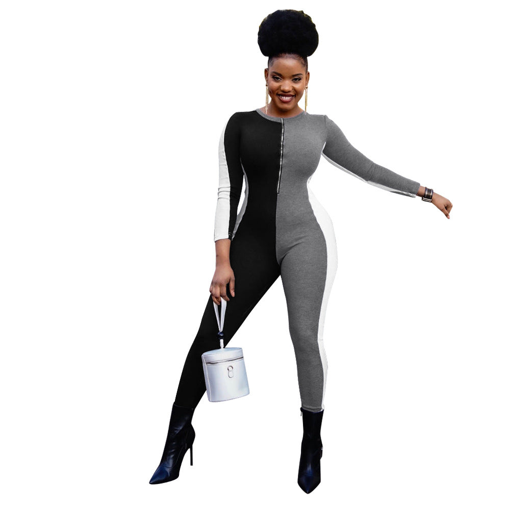 Dame Komfortabel Langærmet Jumpsuit med Lynlås Stilla