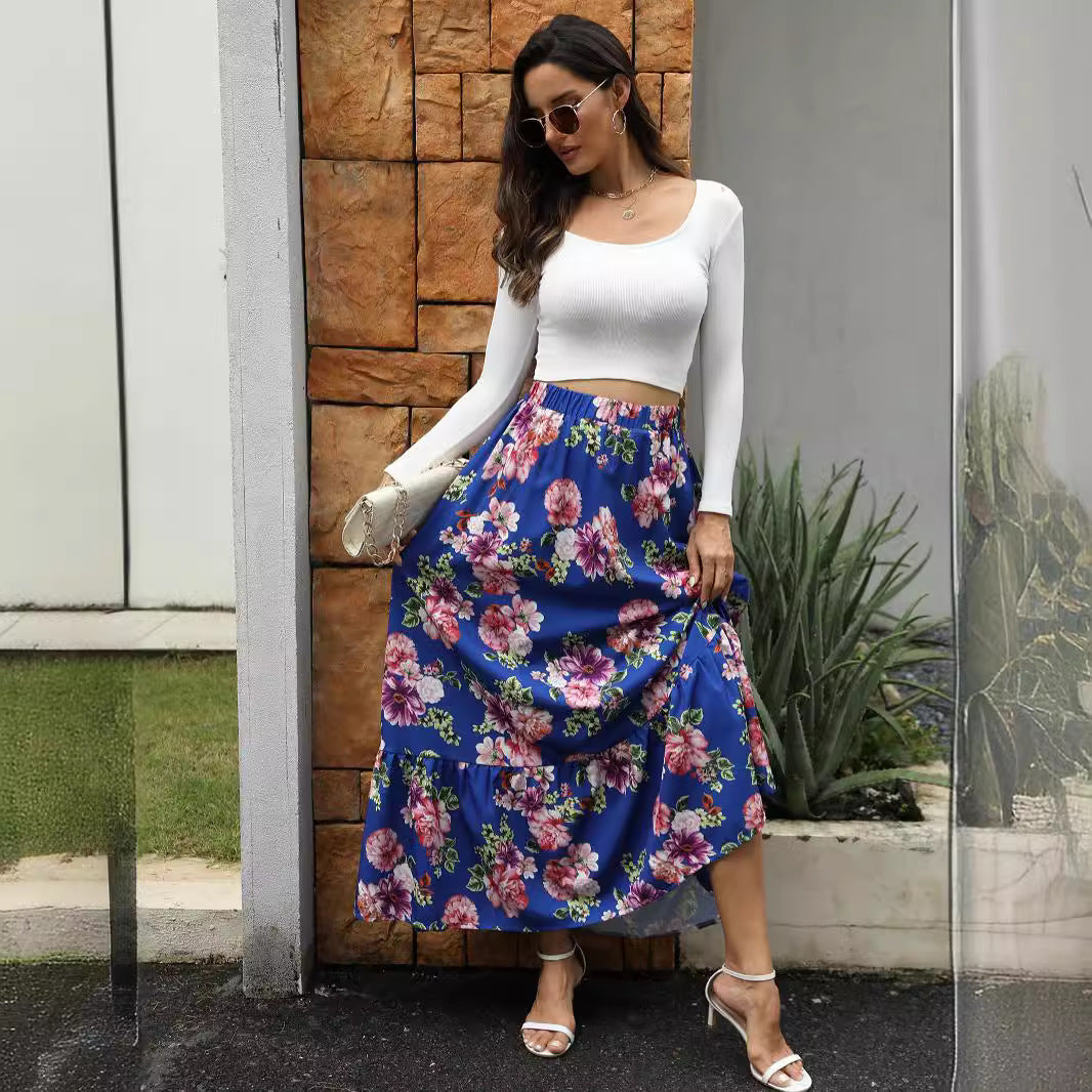 Dame Elastisk Maxiskørt med floralt Volantdesign Stilla