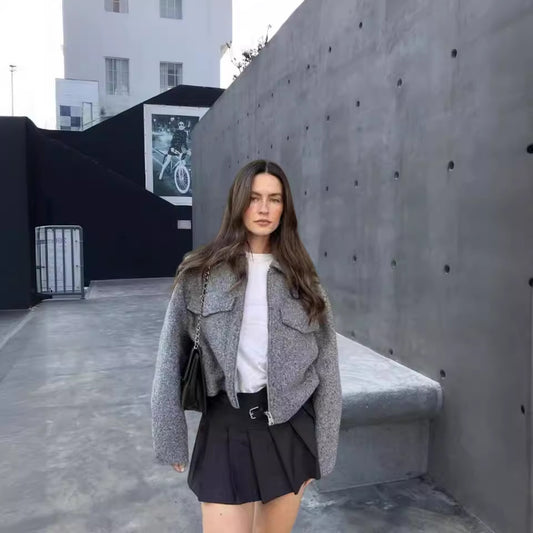 Dame Cropped Jakke med trykknapper og brystlommer Stilla