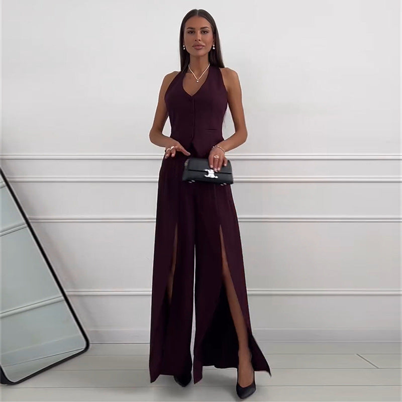 Dame jumpsuit med elegant V-udskæring og sidelommer Stilla