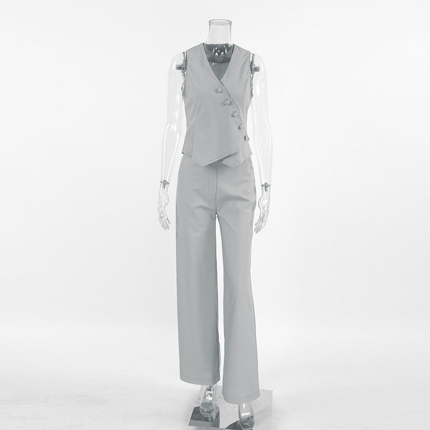 Dame elegant jakkesæt med figursyet blazer og brede bukser Stilla