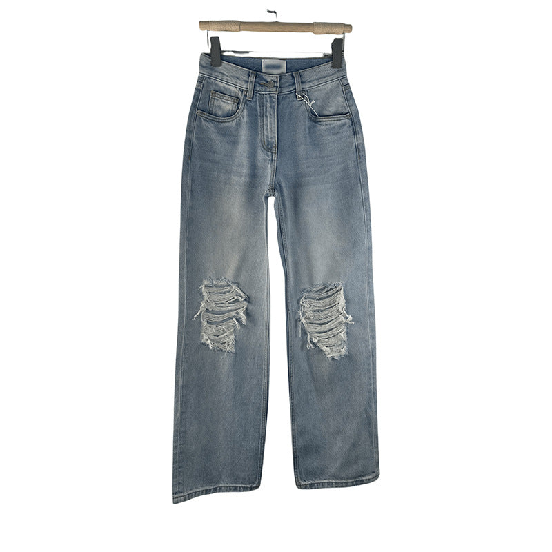 Dame Destroyed Jeans med bred ben og høj talje Stilla