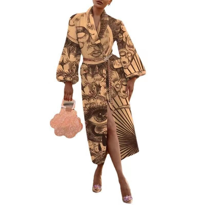 Dame Designer Frakke med kunstnerisk print og voluminøse ærmer Stilla