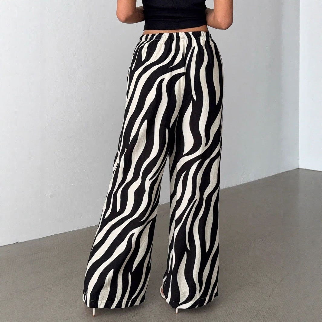 Dame afslappet flagrende bukser med zebra-mønster og elastisk talje Stilla