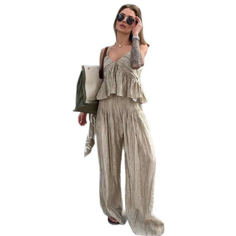 Dame jumpsuit med voluminøse ruffle detaljer og løs pasform Stilla