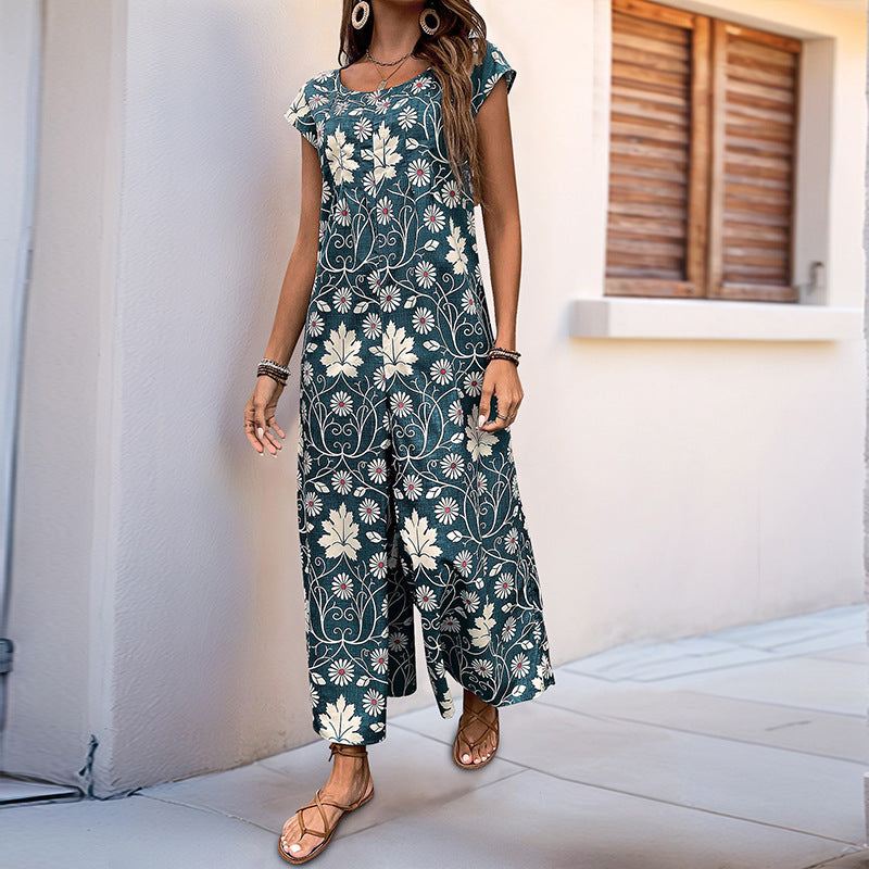 Dame Floral Print brede ben bukser jumpsuit Stilla