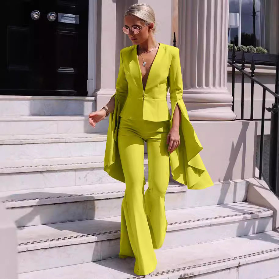 Dame Elegant Flared-jakkesæt med overdimensioneret kappe Stilla