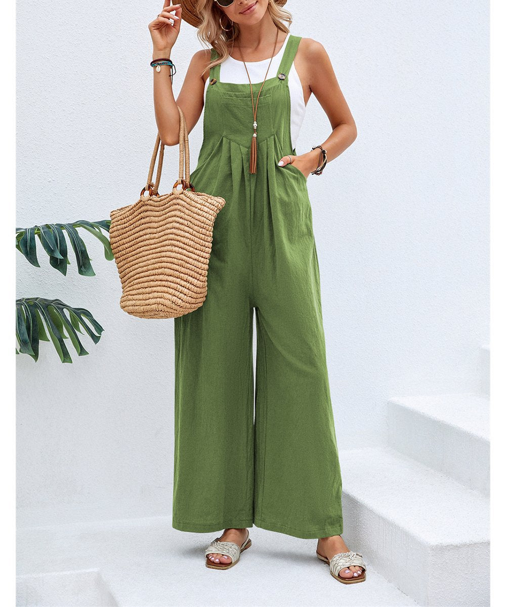 Dame jumpsuit med bred ben og knapdetaljer Stilla