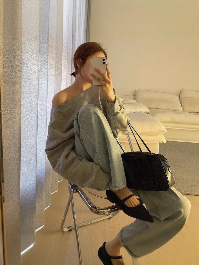 Dame afslappet oversized sweatshirt med skulderfri skæring og voluminøse ærmer Stilla