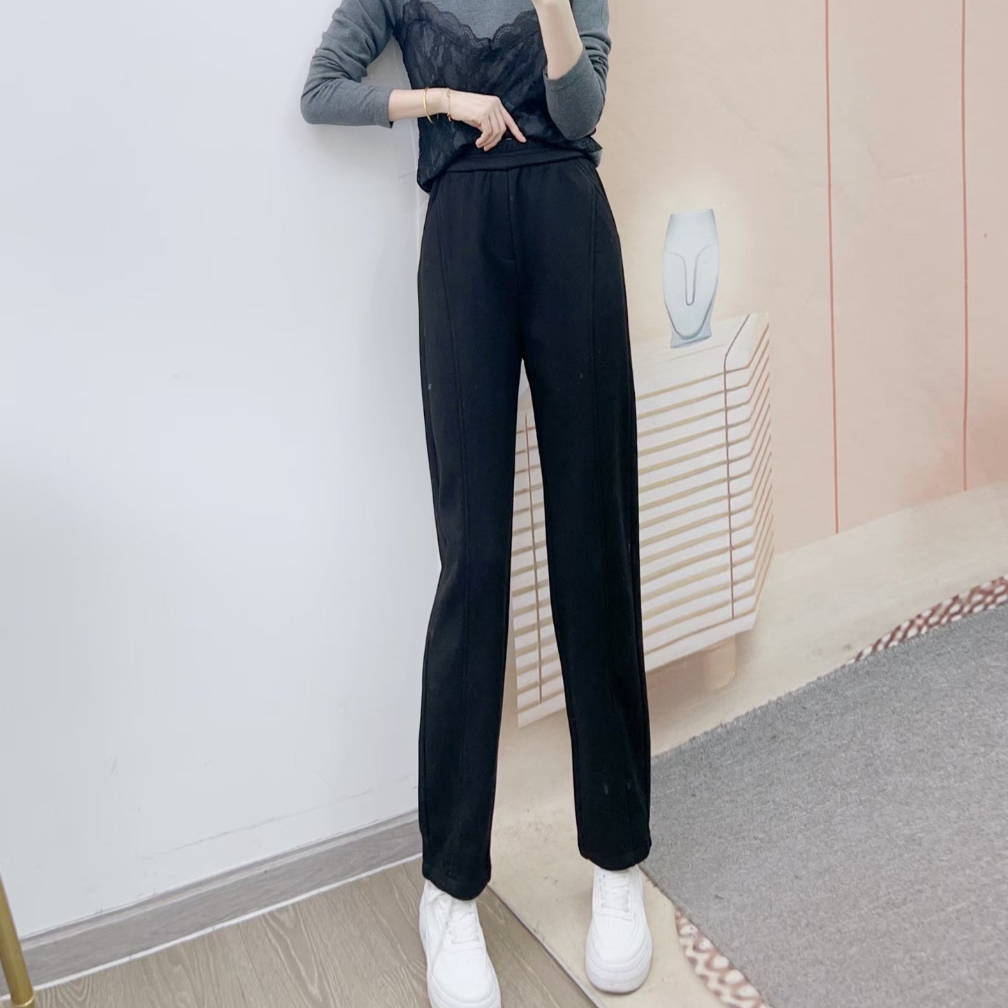 Dame elegant høj talje-bukser med høj kvalitet tekstur og afslappet snit Stilla