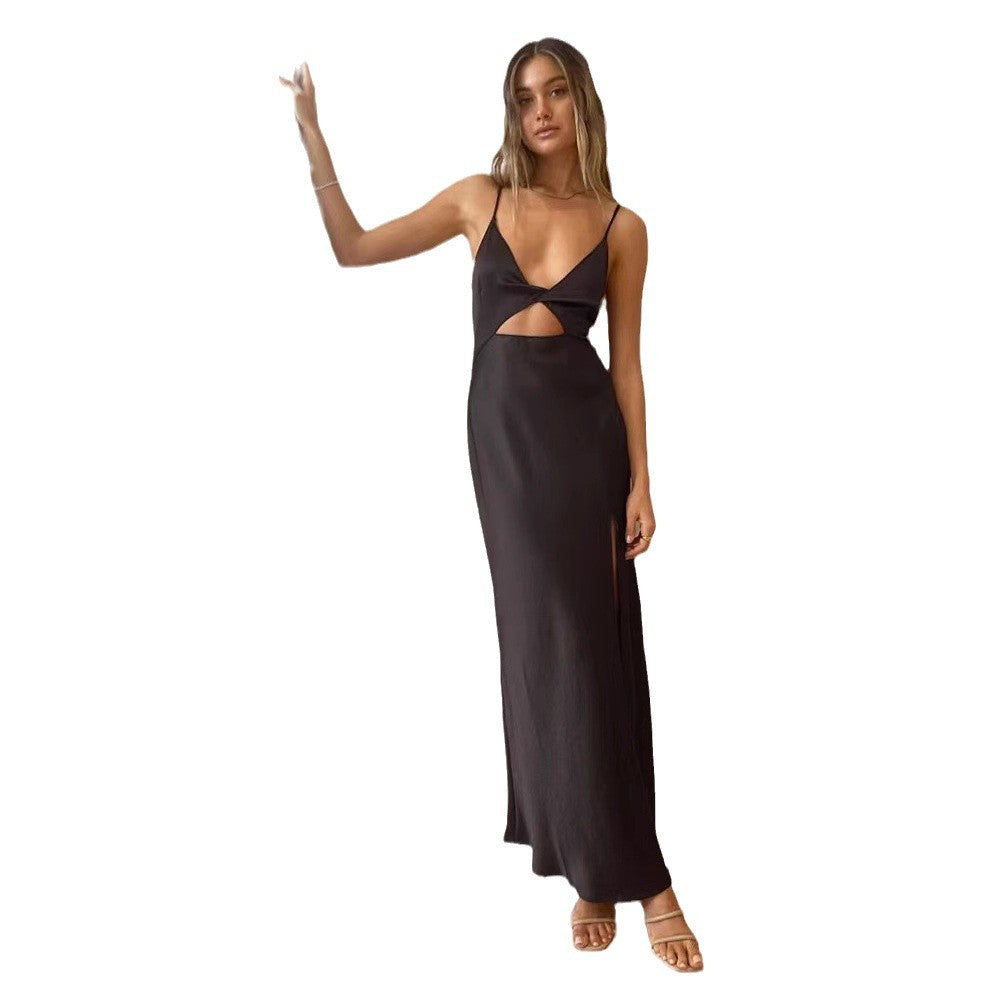 Dame Cut-Out Maxikjole med dyb V-udskæring og elegant split Stilla