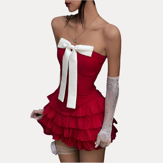 Stilla | Bow Vest Spliced Lotus Leaf Dress