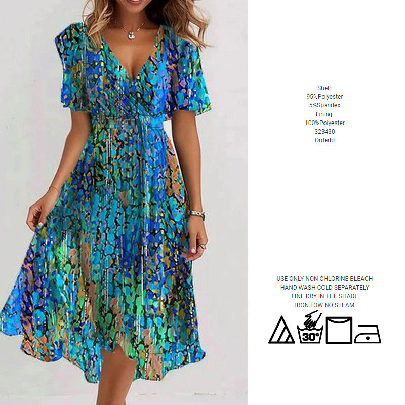 Dame Elegant A-linie Maxikjole med korte ærmer Stilla