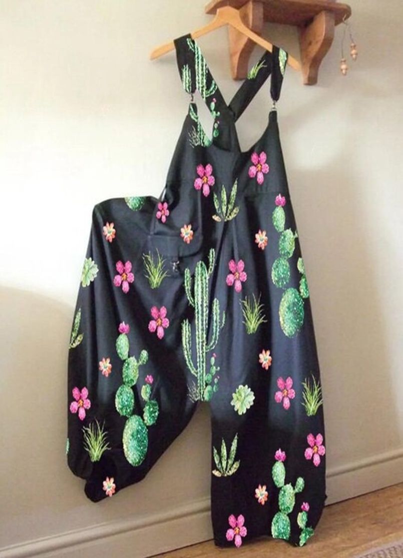 Dame Casual Jumpsuit med farverigt mønster og bredt skårne ben Stilla