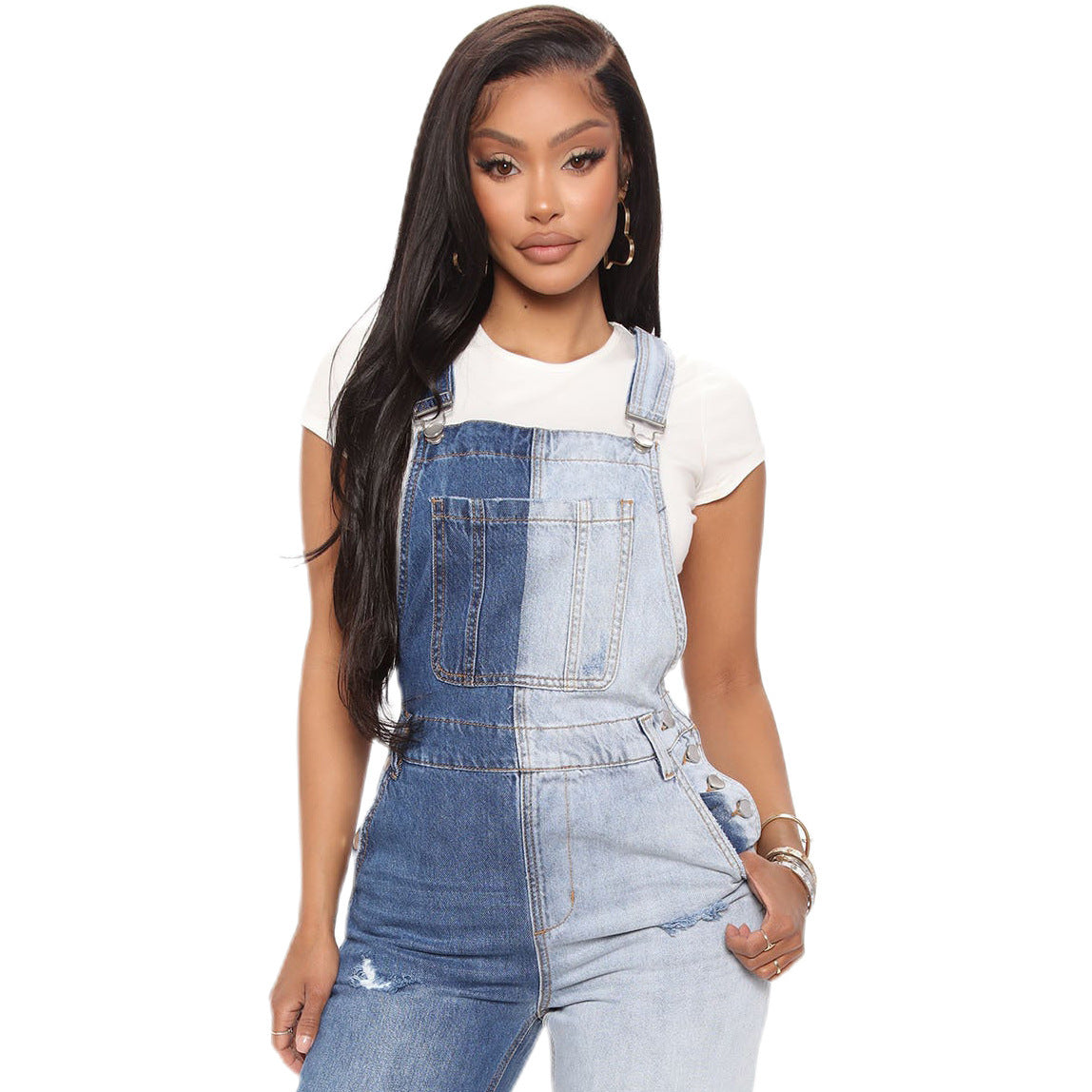 Dame Denim-Overalls i moderigtigt Colorblock-design med praktiske lommer Stilla