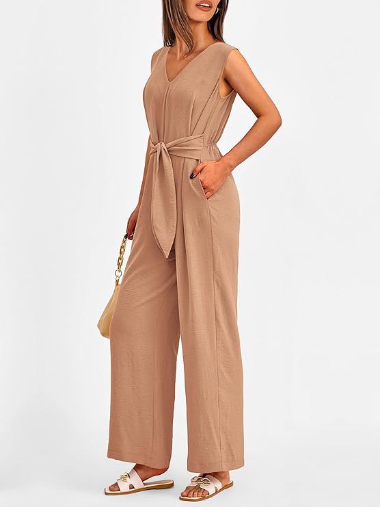 Dame Elegant Jumpsuit med indpakningsbælte og bredt ben Stilla
