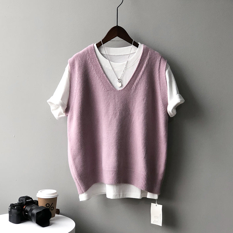 Dame ærmeløs V-Pullover i blødeste cashmere-blanding med elegant snit Stilla