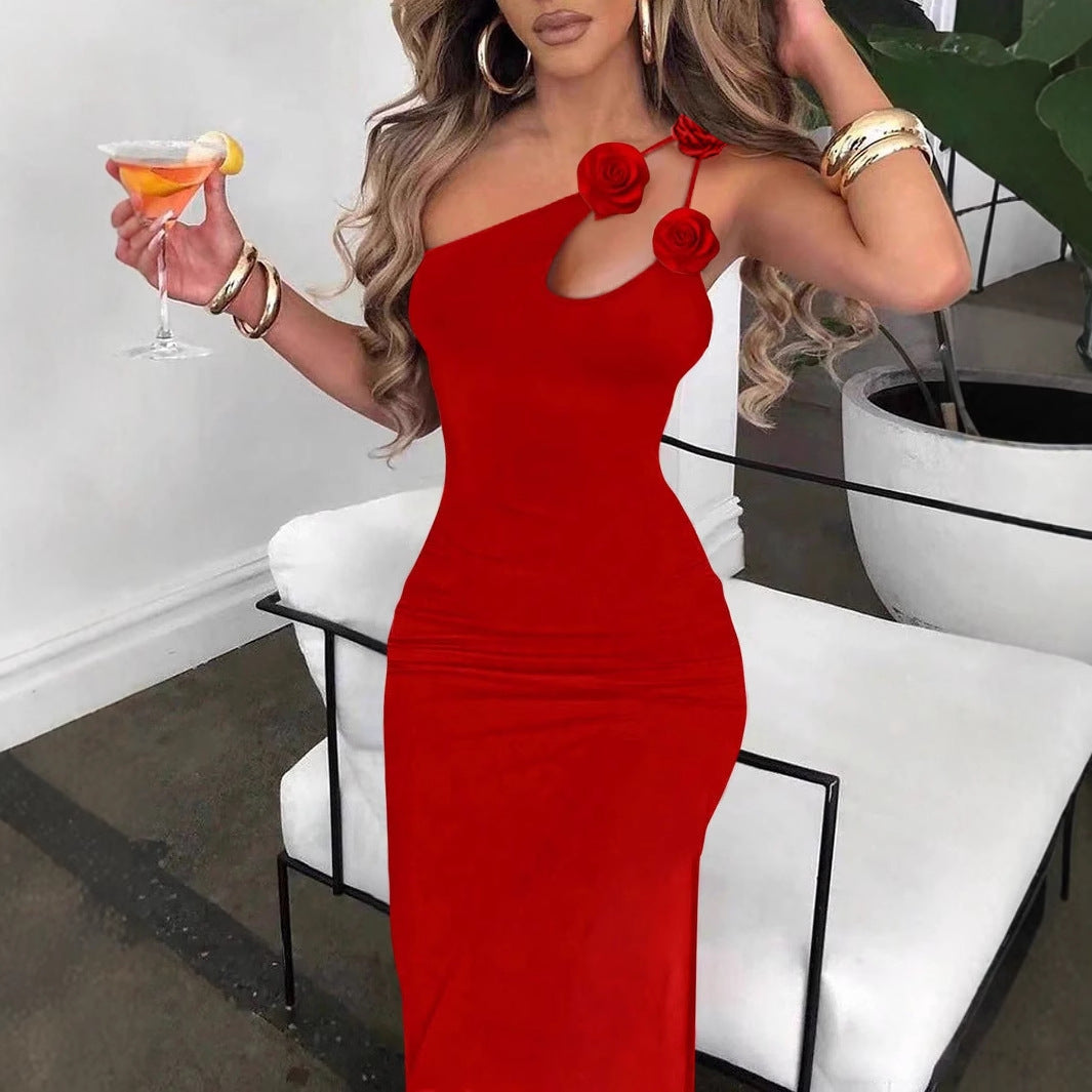 Dame elegant ét-skulder maxikjole med blomstermønster Stilla