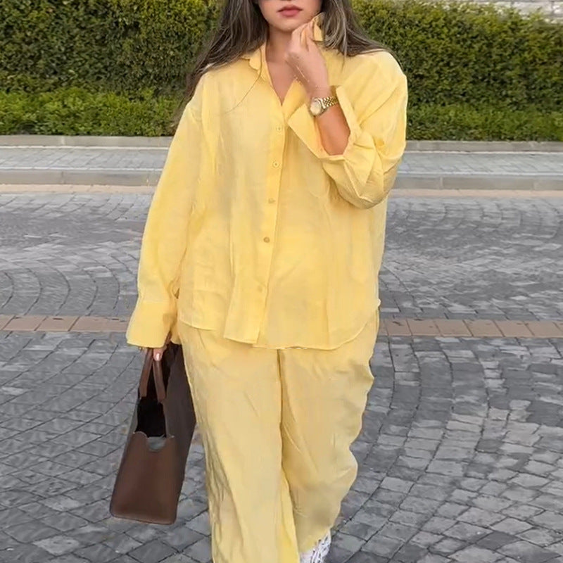 Dame afslappet linned to-delt sæt med løs pasform og elegante detaljer Stilla