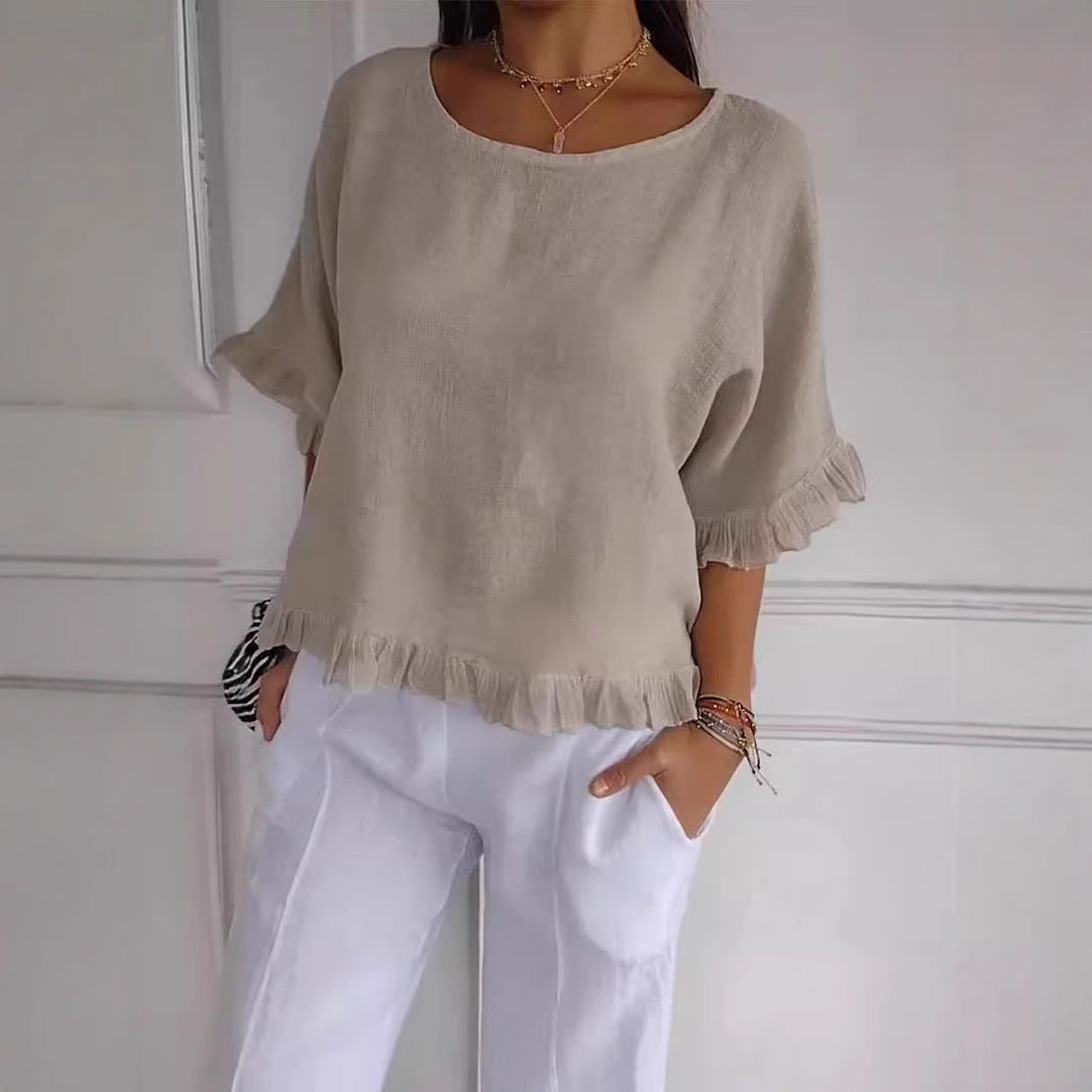 Dame afslappet rüsjetop i let stof Stilla