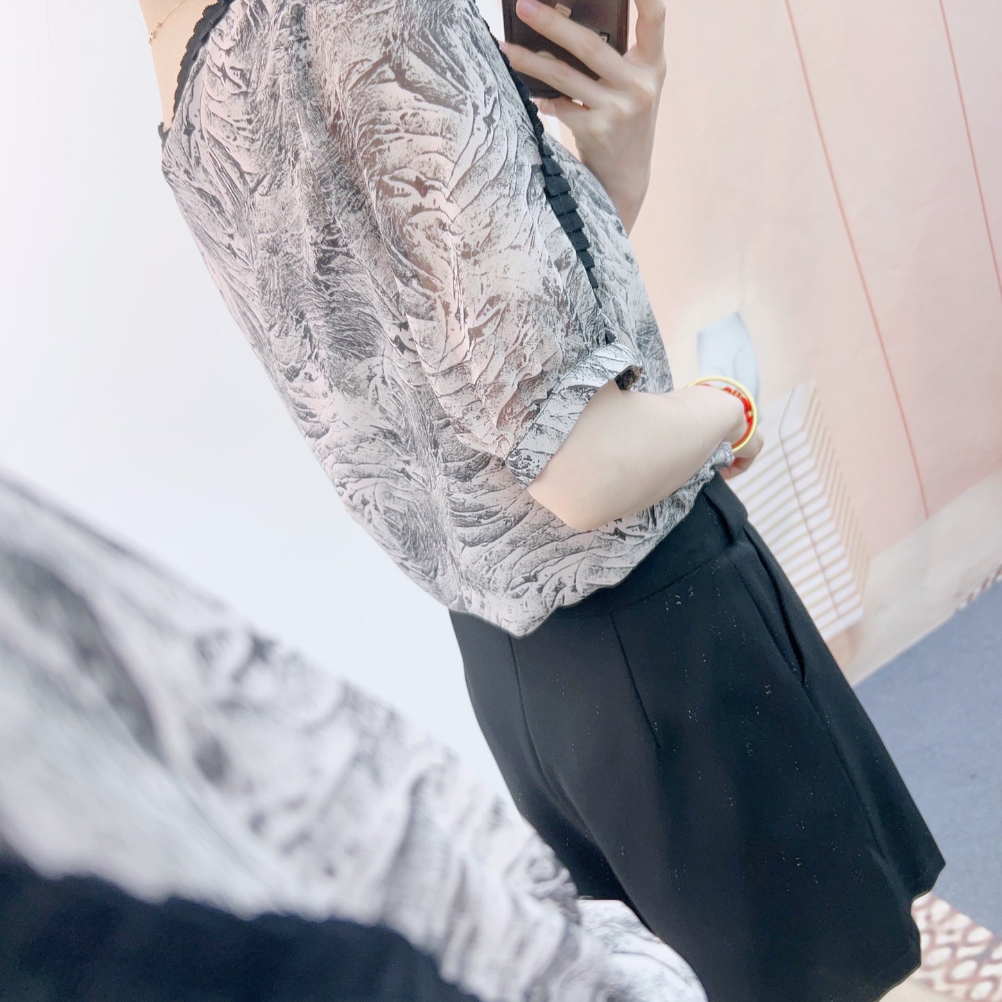 Dame Elegant Bluse med kunstnerisk mønster og stilfuld snor Stilla