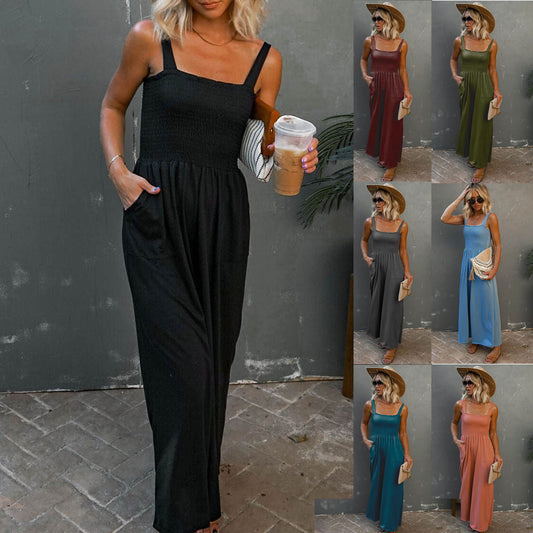 Dame Maxijumpsuit med elastisk overdel og praktiske lommer Stiila