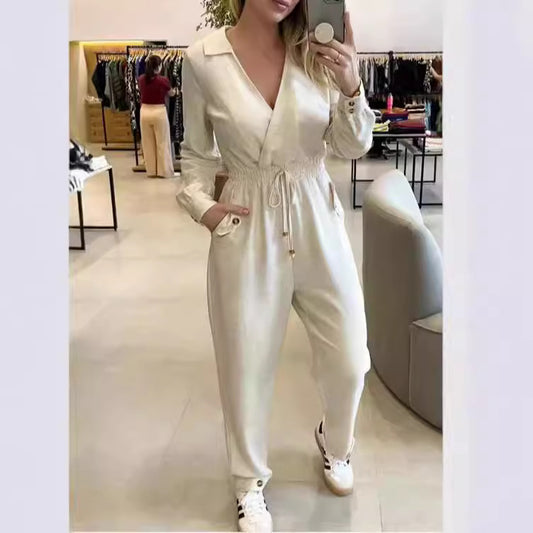 Dame Elegant Jumpsuit med vidde ben og taljerbart design Stilla