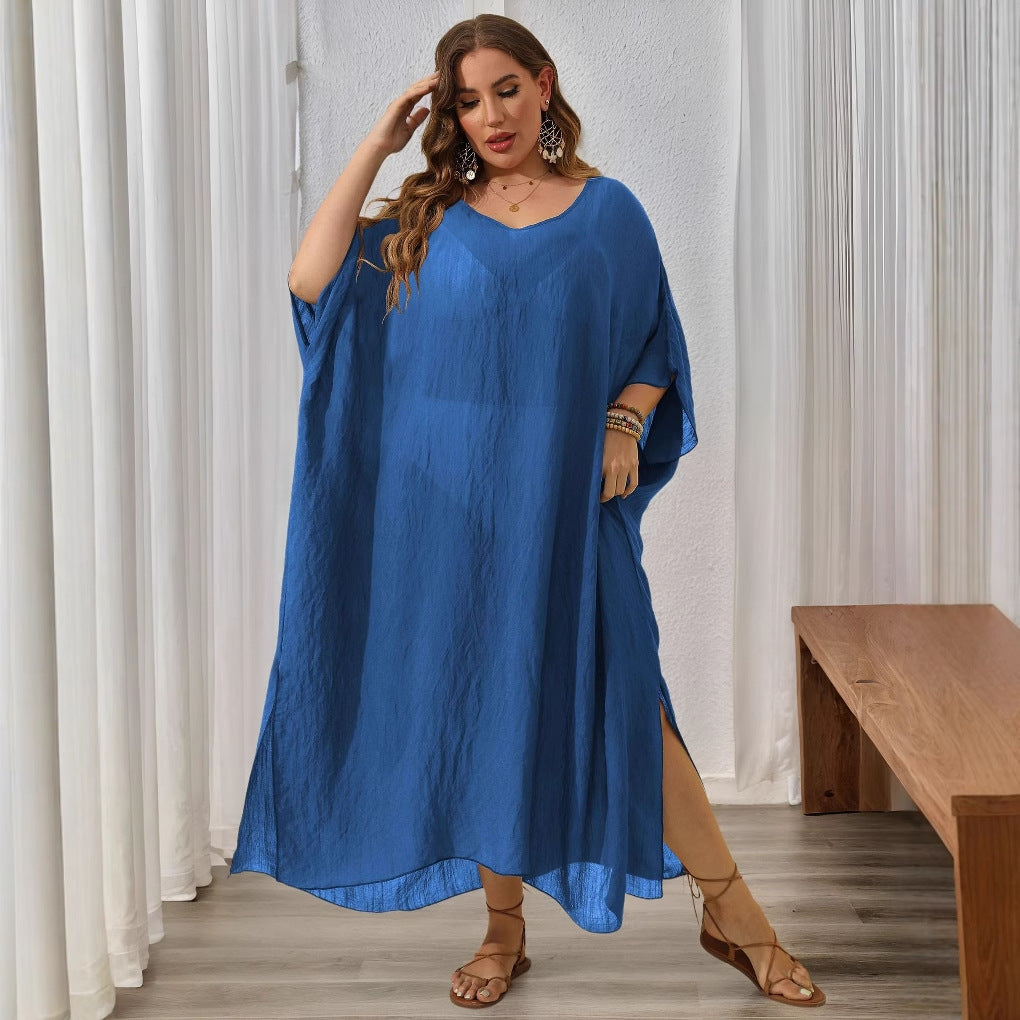 Dame afslappet strandkjole med asymmetrisk søm og praktiske sideslids Stilla