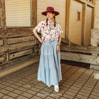 Dame Lang Jeansnederdel med lagdelt design Stilla