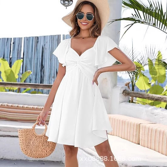 Dame afslappet sommerkjole med flydende snit og vikledetalje Stilla