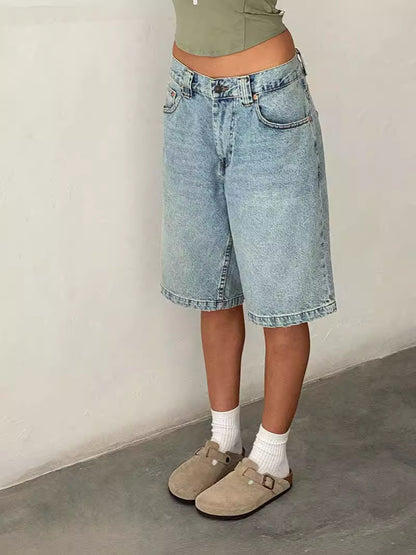 Damer Relaxed Fit Jeans-Shorts i moderne vintage-stil med høj talje og ukonventionel pasform Stilla