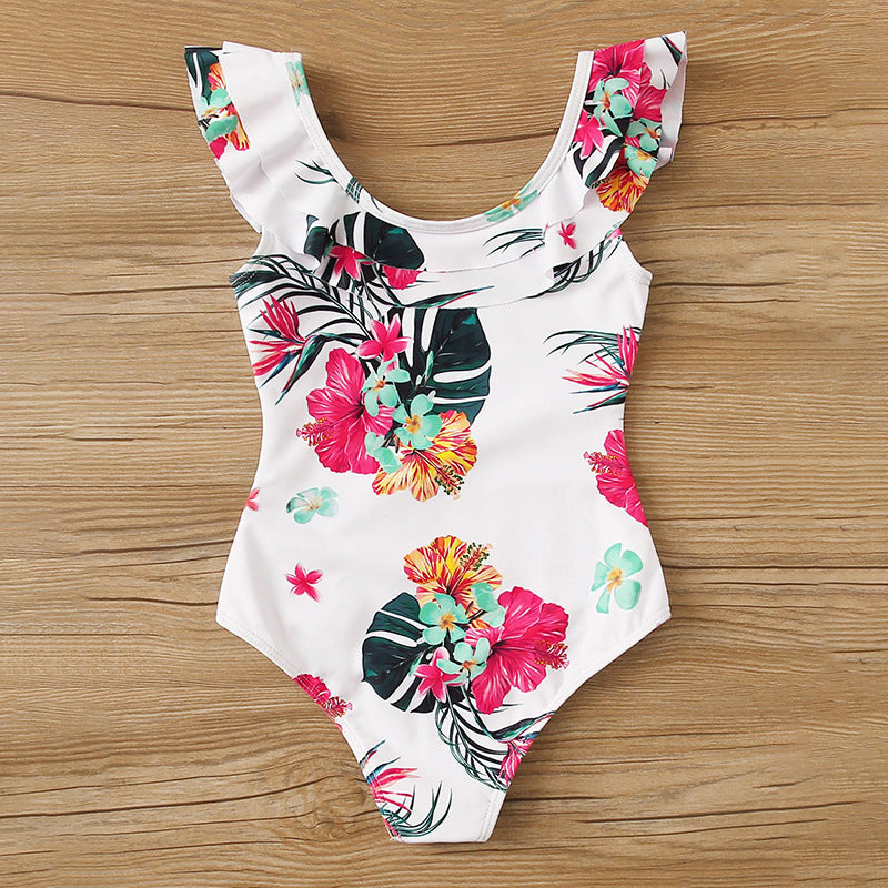Dame Elegant Én-delt Badedragt med Ruffles Detaljer og Tropisk Blomster Mønster Stilla