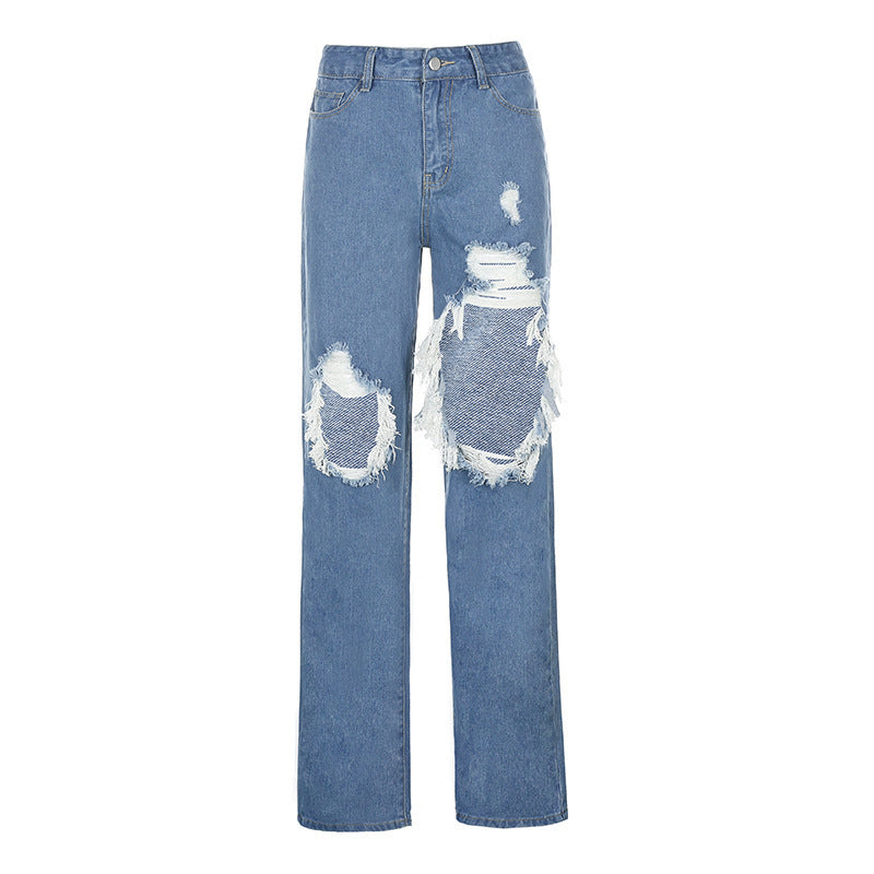 Dame Destroyed Relaxed Fit Jeans med høje lommer Stilla