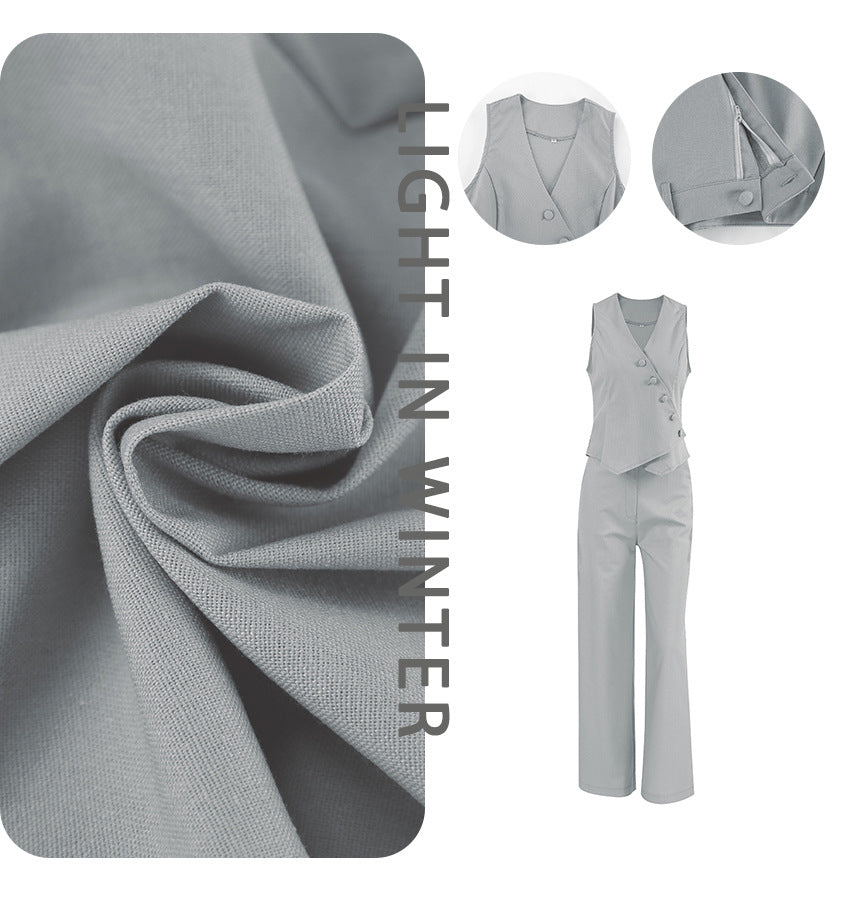 Dame elegant jakkesæt med figursyet blazer og brede bukser Stilla