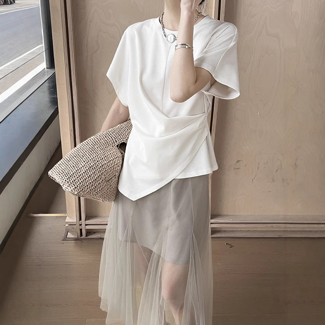 Dame afslappet oversized bluse skjorte med asymmetrisk snit og unikt design Stilla