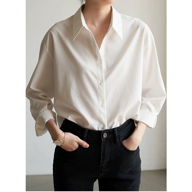 Dame elegant bluse med klassisk krave og løs pasform Stilla