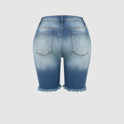 Dame jeansshorts med høj talje og stilfulde destroyed-detaljer Stilla