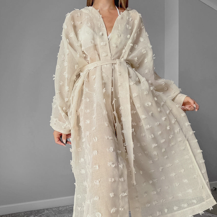 Dame elegant Kimono-badekappe med fine strukturaccentuer Stilla
