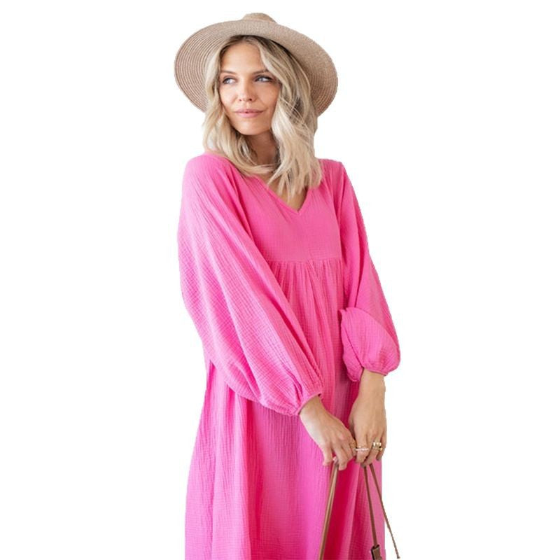 Dame afslappet Maxi-kjole med V-hals og voluminøse ærmer Stilla