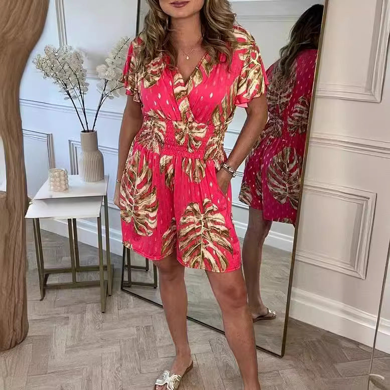 Dame jumpsuit med blomstertryk og elastisk talje Stilla