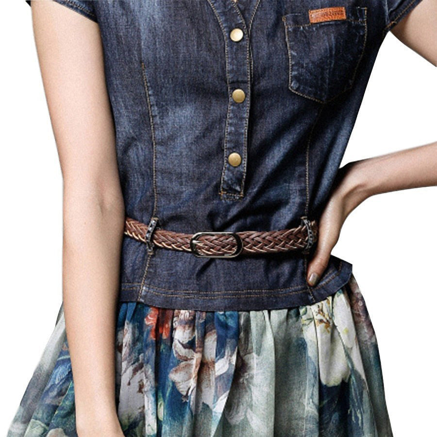 Stilla | Elegant Patchwork Print Stropkjole Midi Kjole